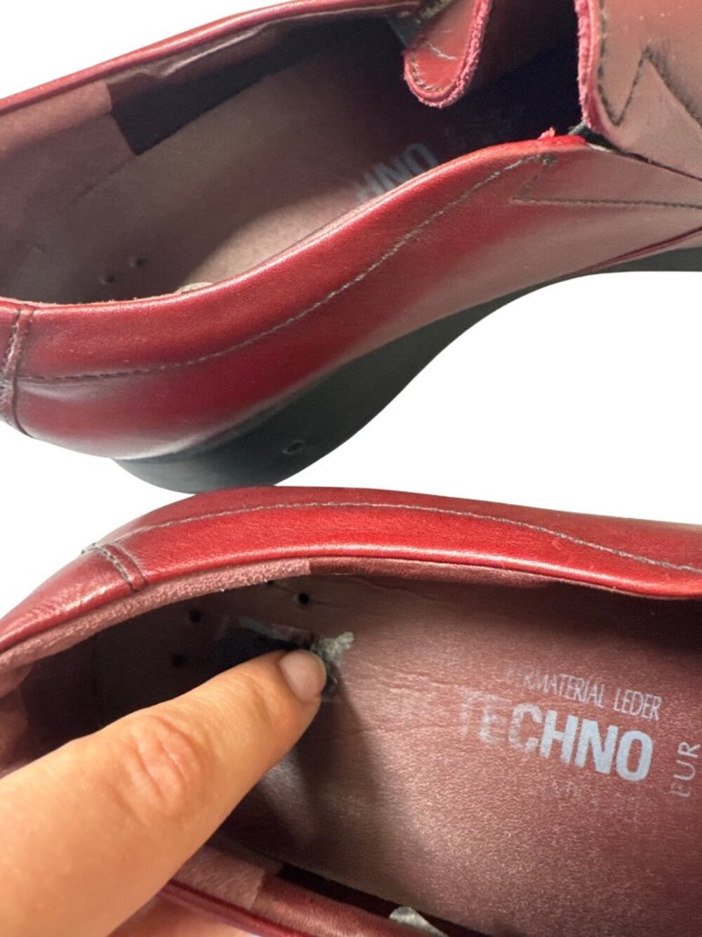 Mephisto Air-Techno Women's 9 Burgundy Leather Wedge Slip On Shoes Square Toe - Picture 10 of 13
